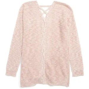 Freshman Back Detail Cardigan (Big Girls) L (12-14), PALE MAUVE/ EGRET